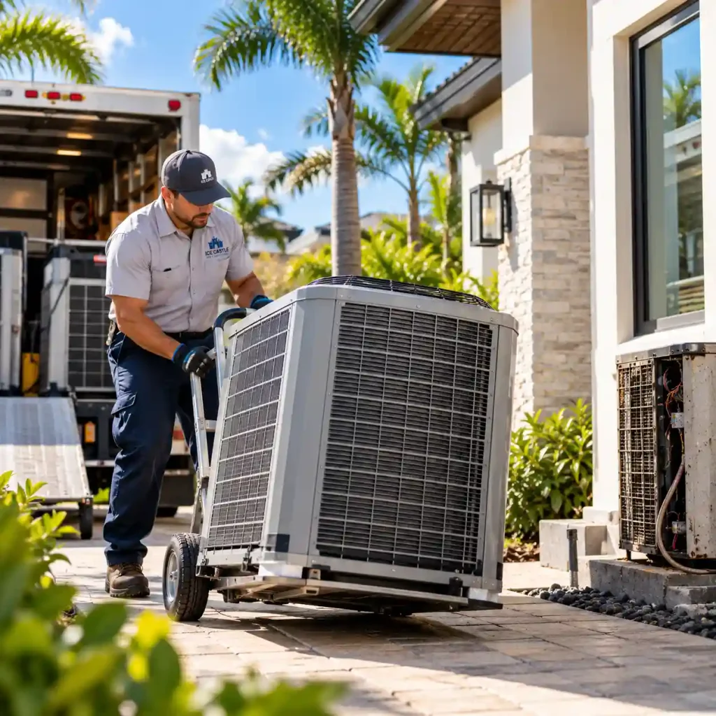 New air conditioner installed during an AC replacement in Hollywood, FL