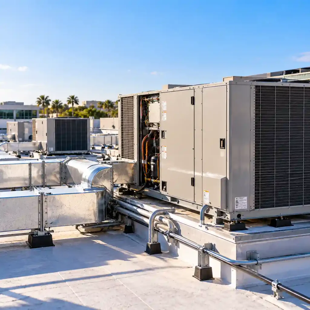 Commercial HVAC rooftop unit serviced in Hollywood, FL